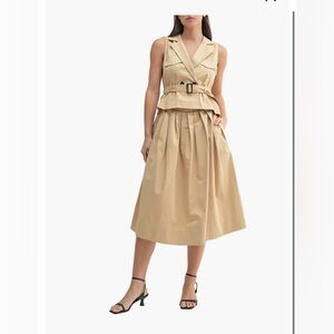 Sleeveless Belted Khaki A line Midi Dress